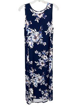 J. Jill Navy Blue Floral Sleeveless Maxi Dress Summer Casual - Size Medium